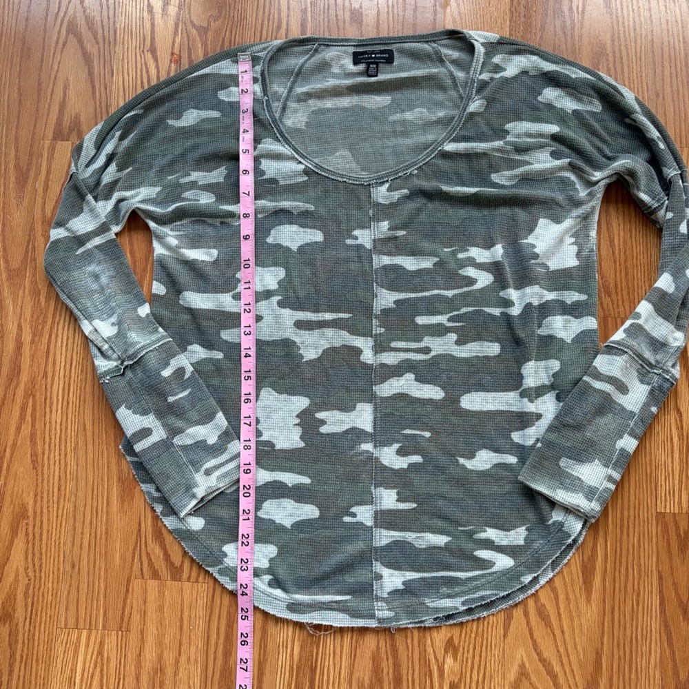 Y2K Lucky Brand Camo Long Sleeve Waffle Knit Scoop Neck Shirt Sz Medium Vintage - Picture 6 of 10